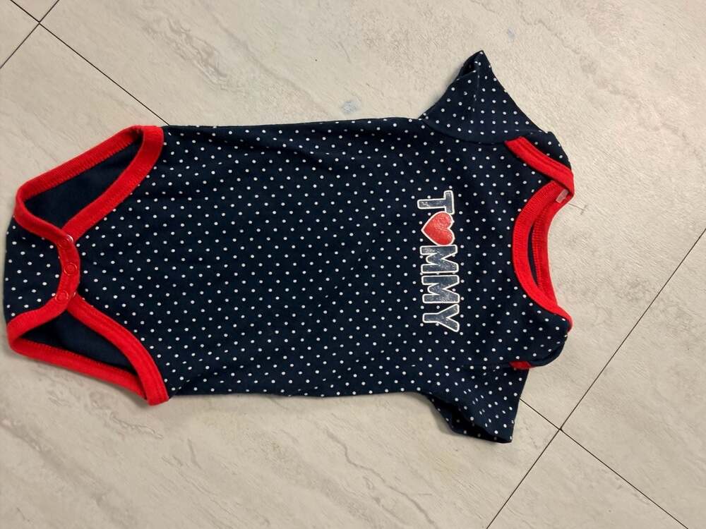Tommy Hilfiger Navy Blue Polka Dot 'I Love Tommy' Short Sleeve Baby Bodysuit